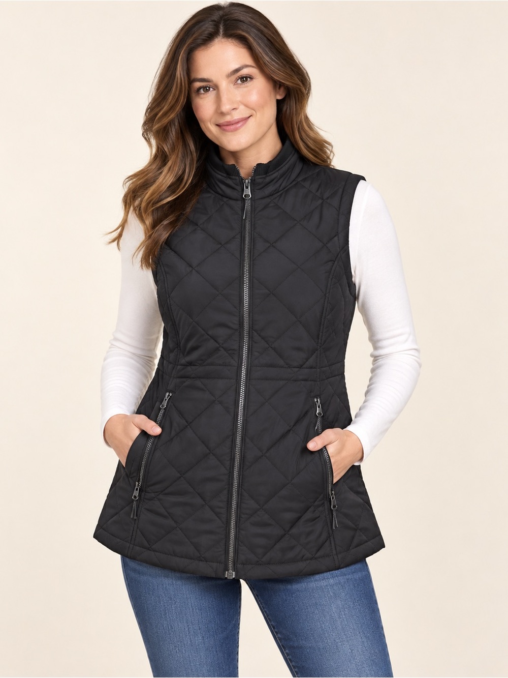 NWT Nautica Black Quilted Zip-Front Women's Vest